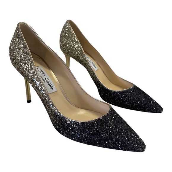 Jimmy Choo Glitter Romy 100 Black and Gold Glitter Heels 41 - Picture 1 of 8